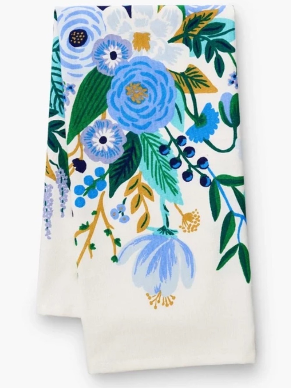 NEW Anthropologie Tea Kitchen Towel Rifle Paper Company Blue Floral Garden Party - Picture 2 of 6